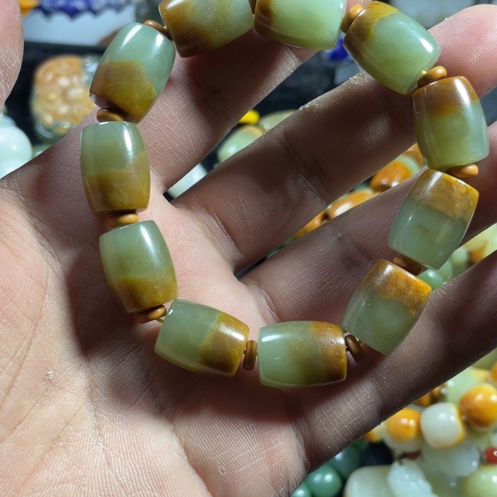 未镶嵌和田玉手链河磨玉桶珠卡14