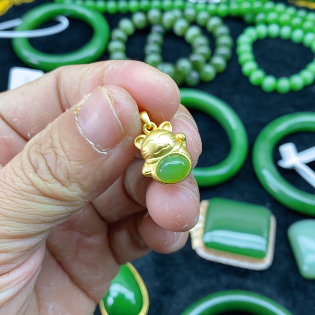 和田玉（碧玉）颈饰银S925镶嵌