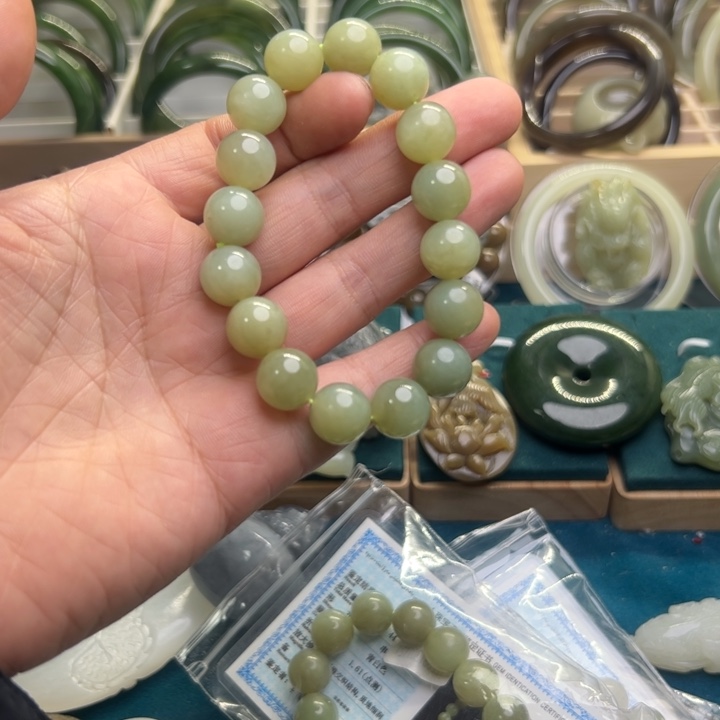 和田玉手链未镶嵌黄口卡12