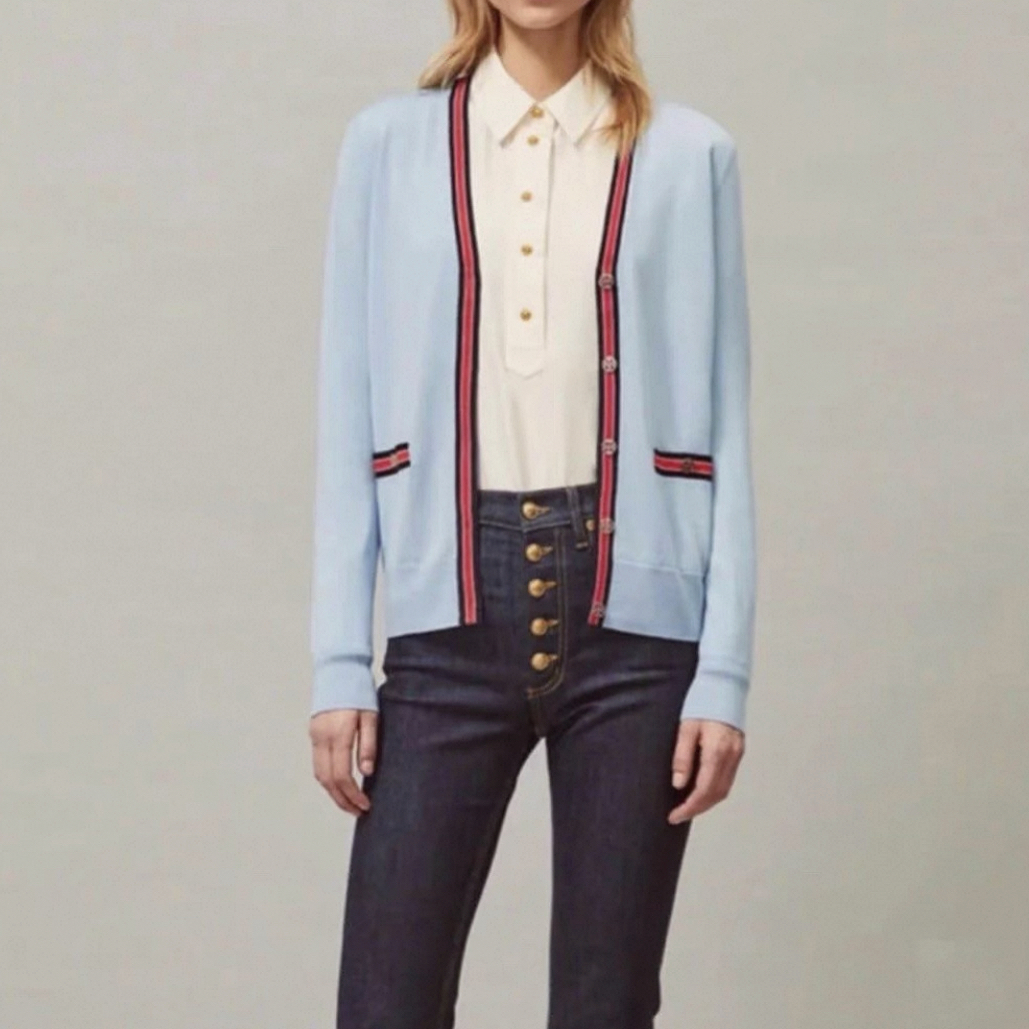 99新 TORY BURCH/汤丽柏琦 蓝色针织开衫/S码/F01055