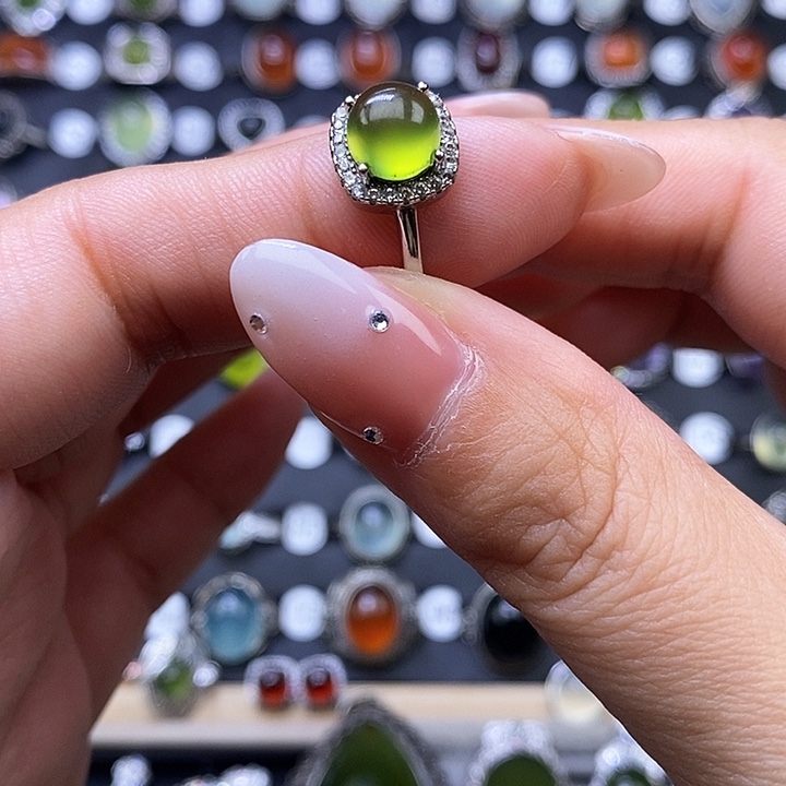 岫玉戒指银S925镶嵌戒指