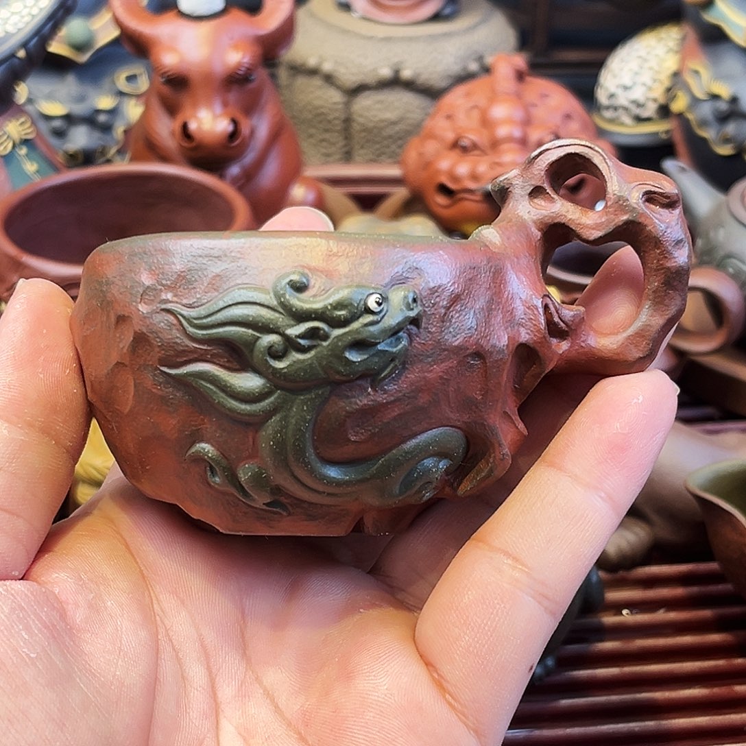 紫砂茶杯高端紫砂主人杯雕塑