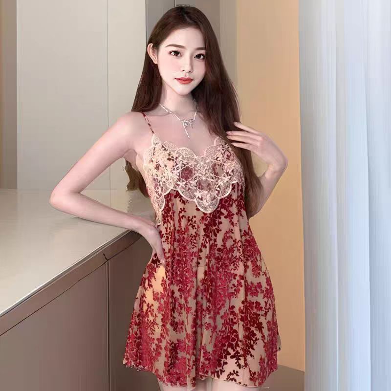 【落日熔金】气质性感薄款女士网红纯欲性感吊带法式睡裙