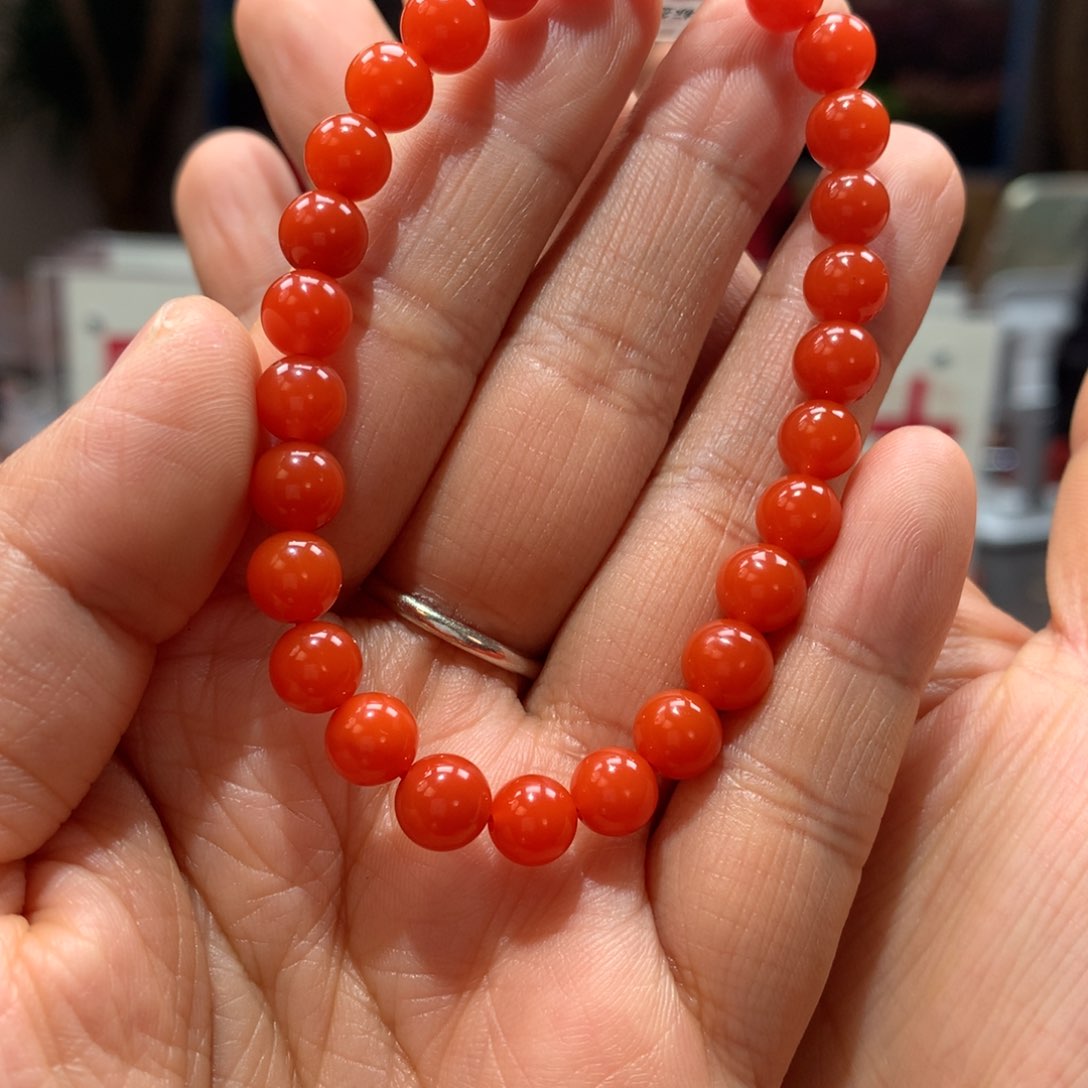 南红玛瑙6mm东山柿子红手串未镶嵌