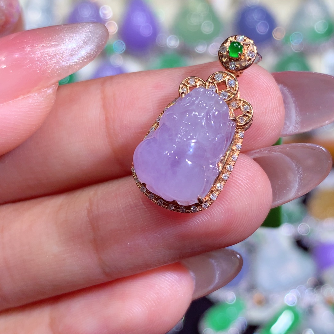 翡翠18K金镶嵌吊坠(不含链)