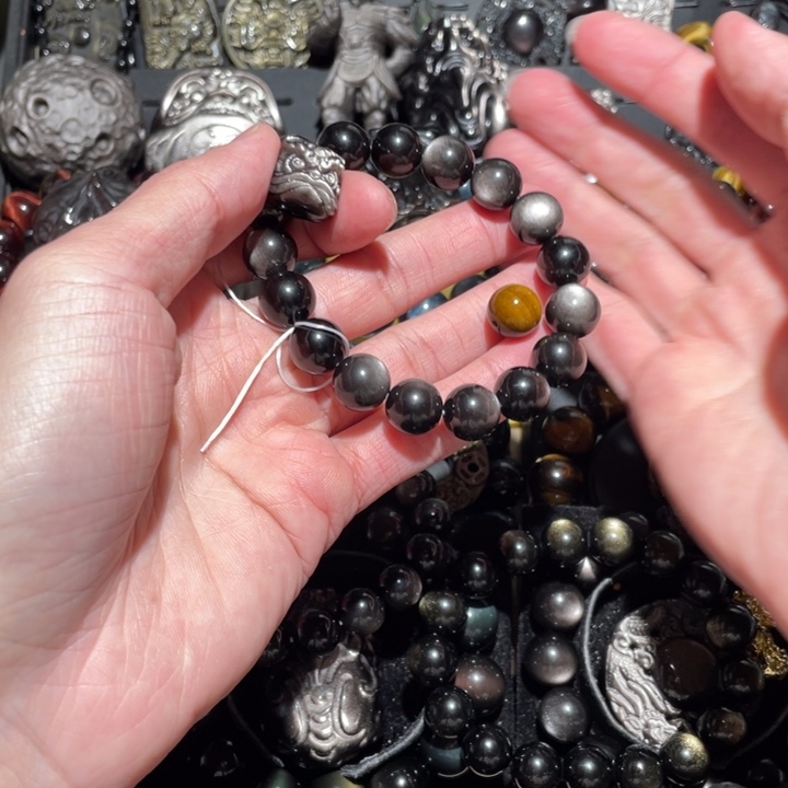 黑曜岩手串未镶嵌帅***蛋