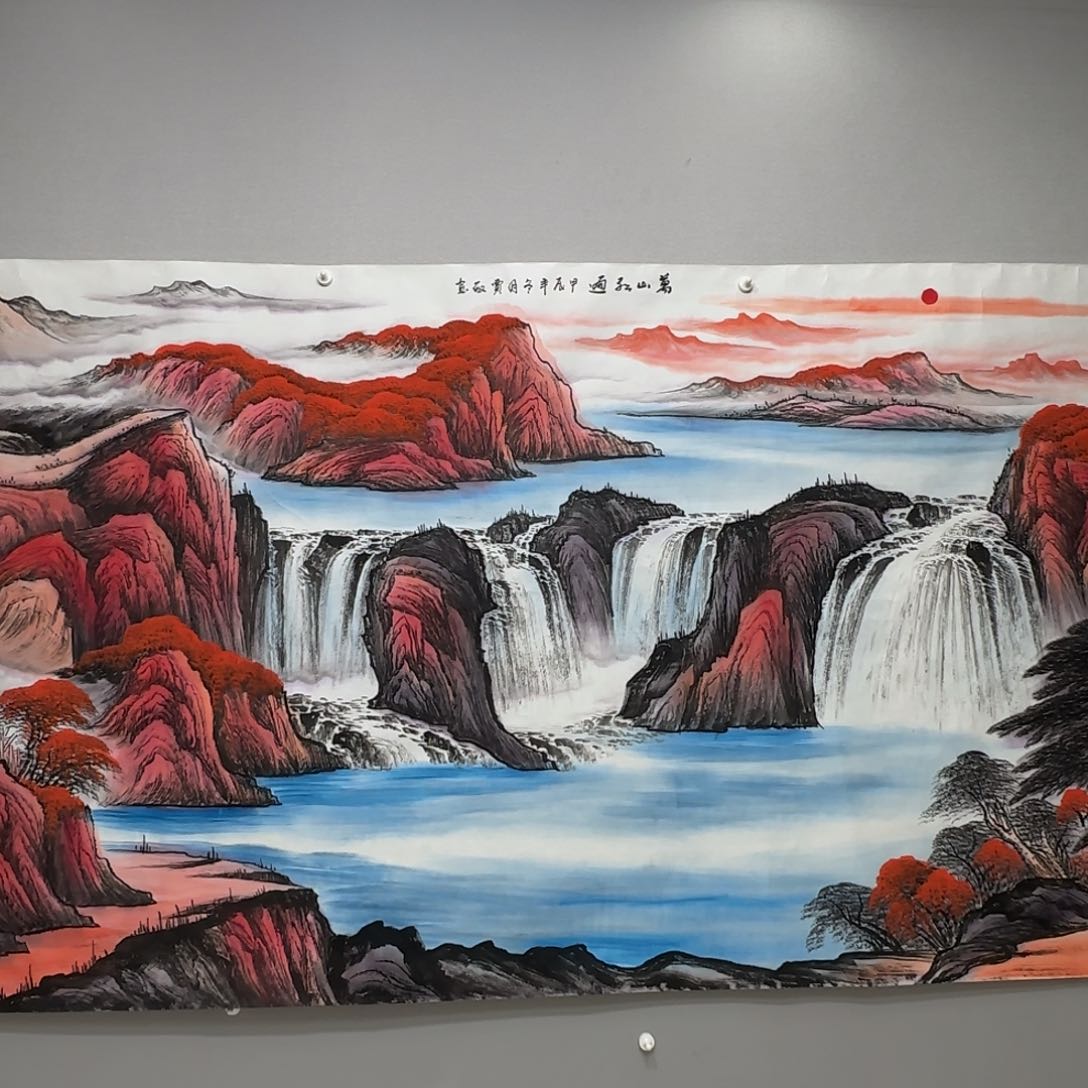 国画横幅丈二精品山水贾敏