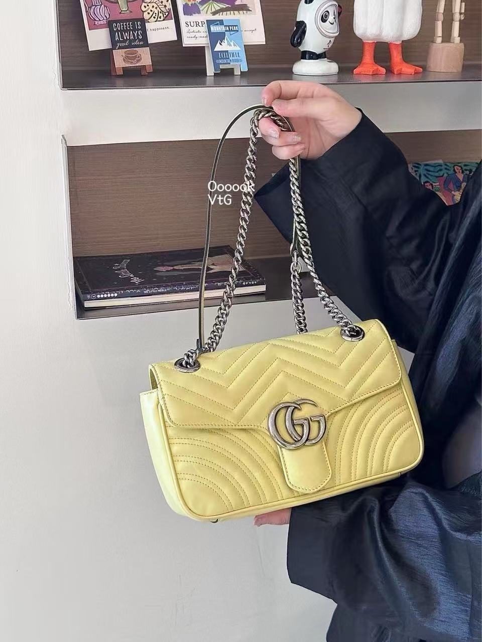 95新 GUCCI/古驰 CS5285/Gucci小鸡黄26马蒙单肩包