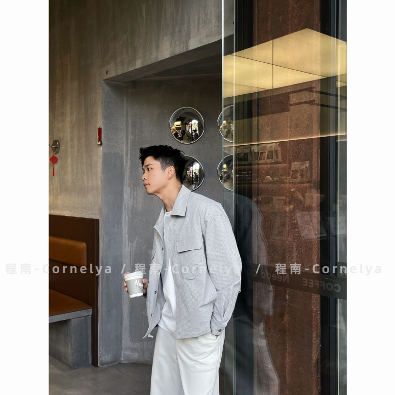 C / Cornelya格纹皱感 内置网面INS极简复古百搭休闲格子夹克外套