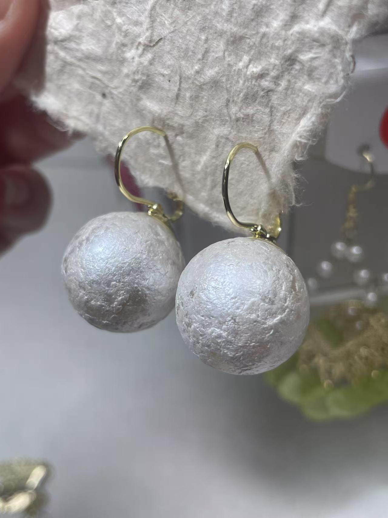 合金耳饰 316小众气质时尚棉花珠手工耳环耳钩轻奢新款复古百搭