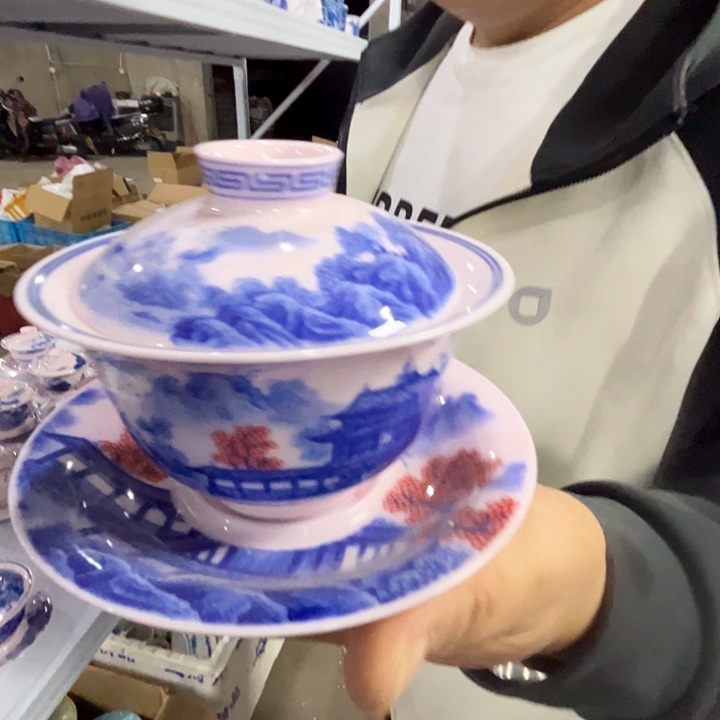 瓷片景德镇陶瓷红嘻嘻山水