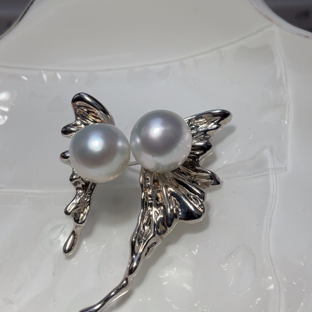 海水珍珠银S925镶嵌耳饰