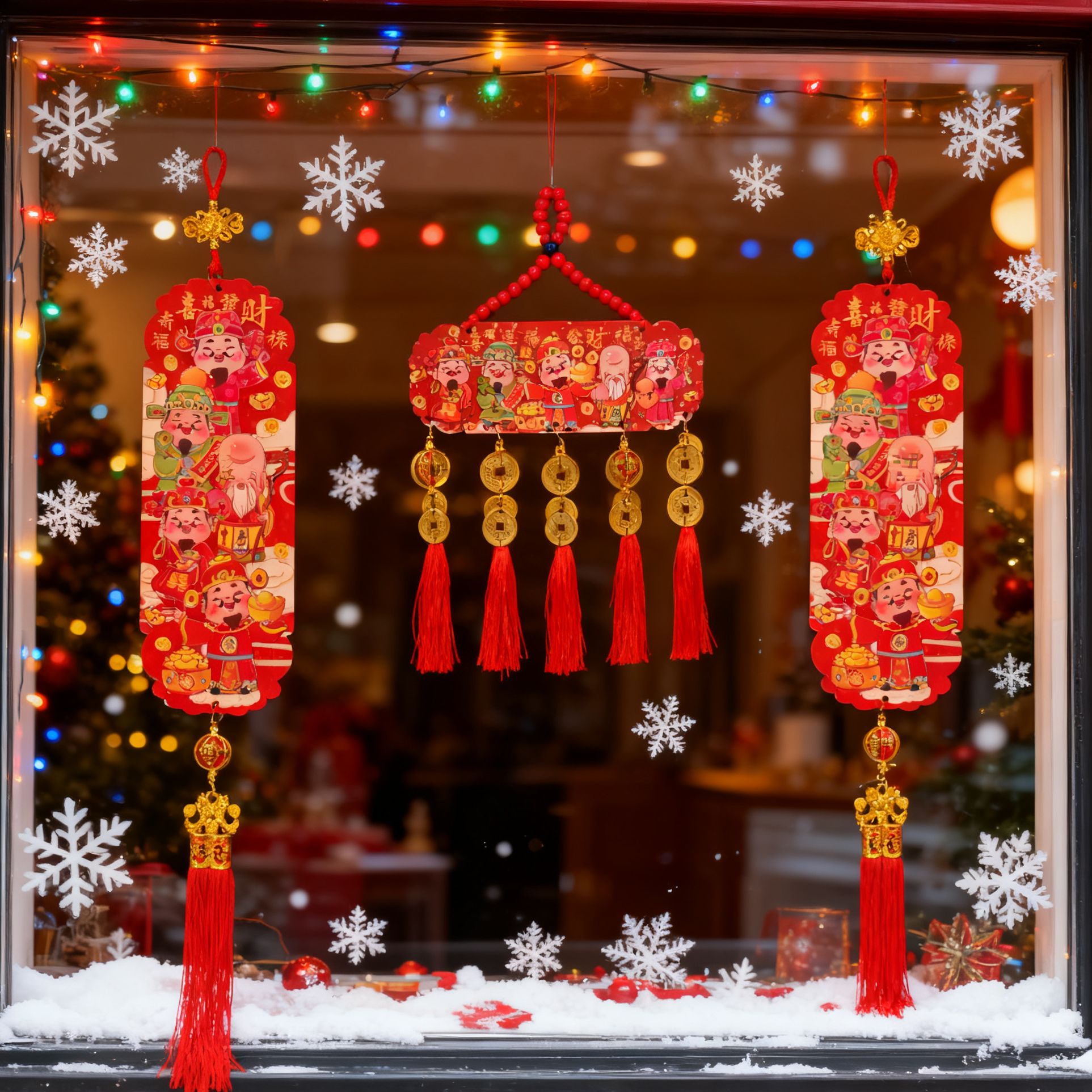 五路财神爷家用挂墙五福临门中国结客厅2026新年春节过年装饰