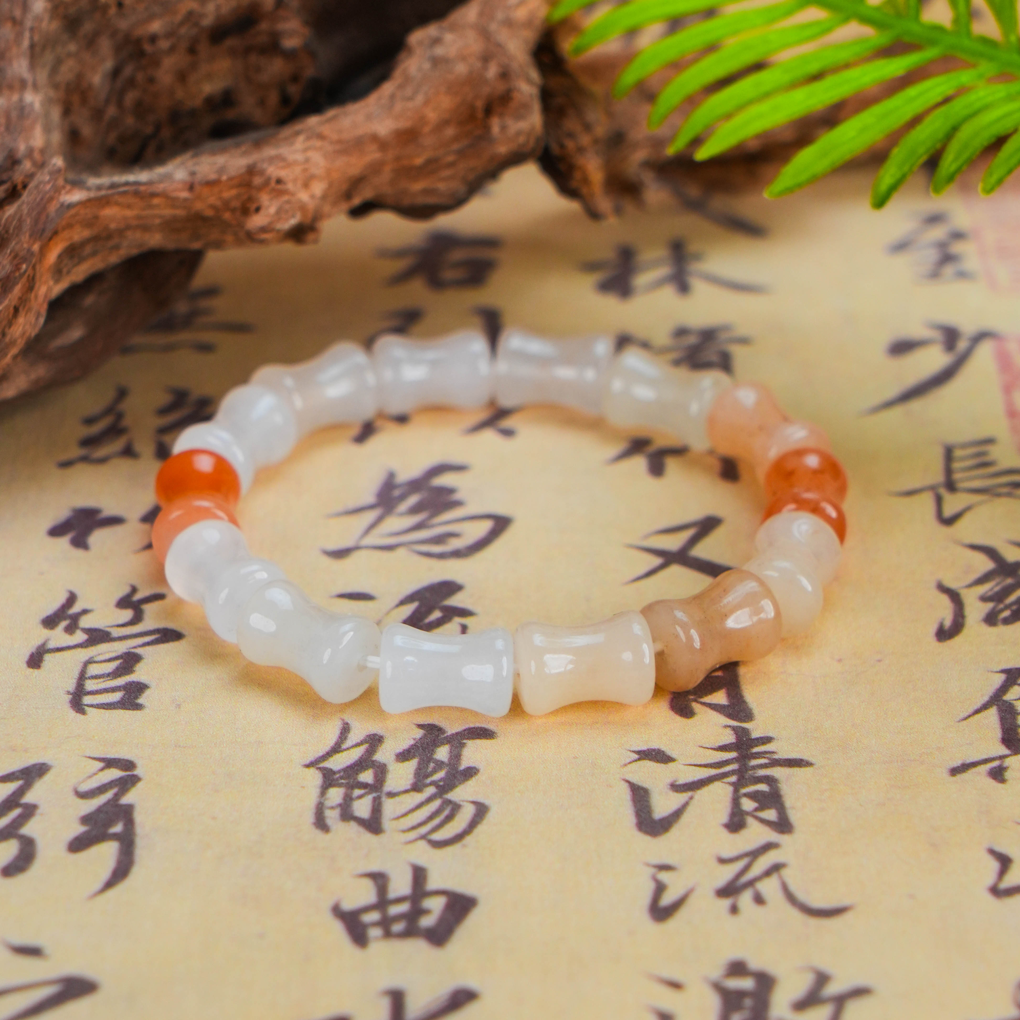 SC-253 天然金丝玉蜜桃竹节手串  珠径12*8mm