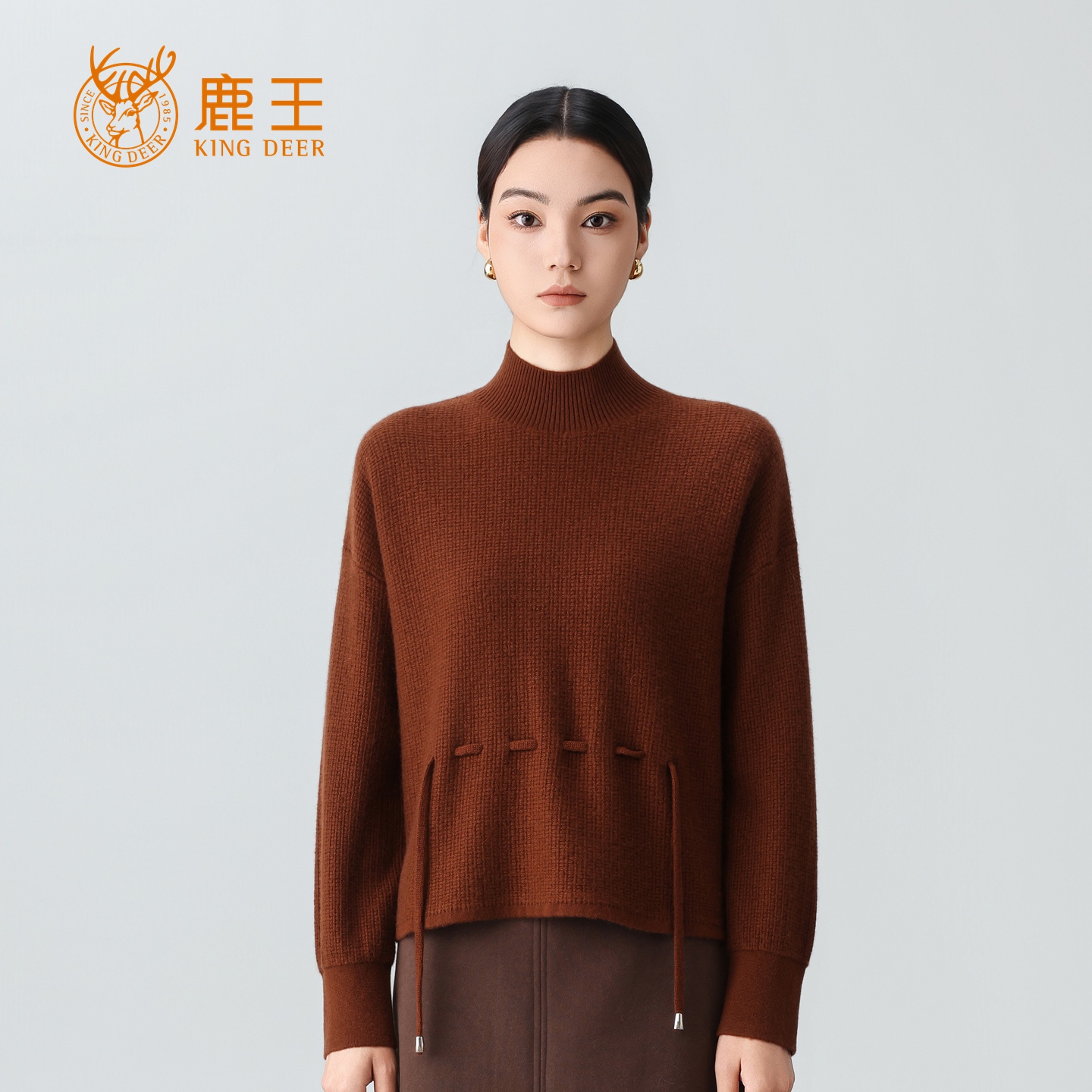 鹿王25秋冬新款女半高领100山羊绒时尚休闲针织套衫 厚 BT5706