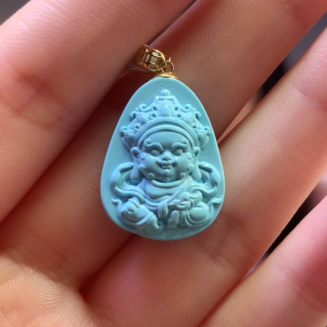 绿松石18K金镶嵌吊坠