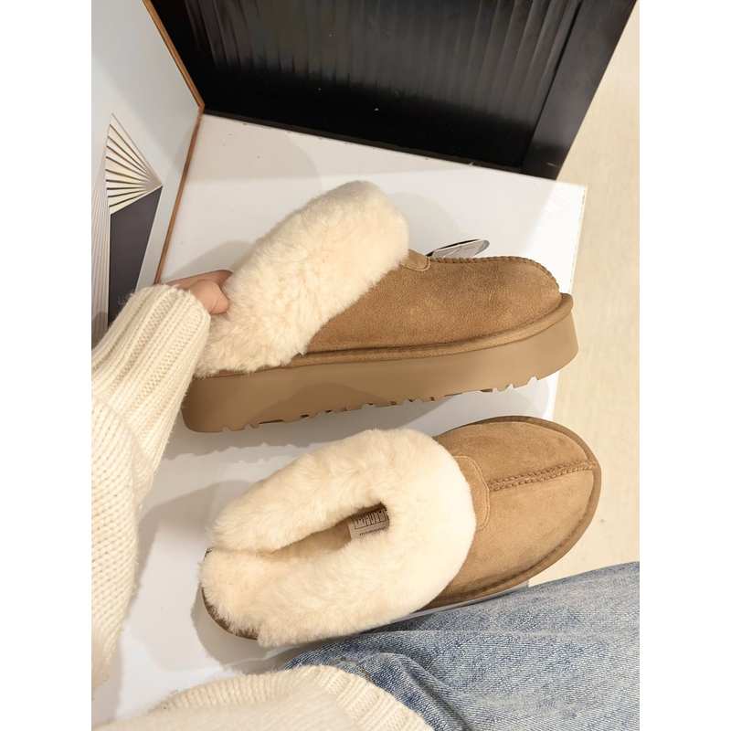 【星拖厚底4-5公分】千颂伊同款羊皮毛一体厚底包头托鞋