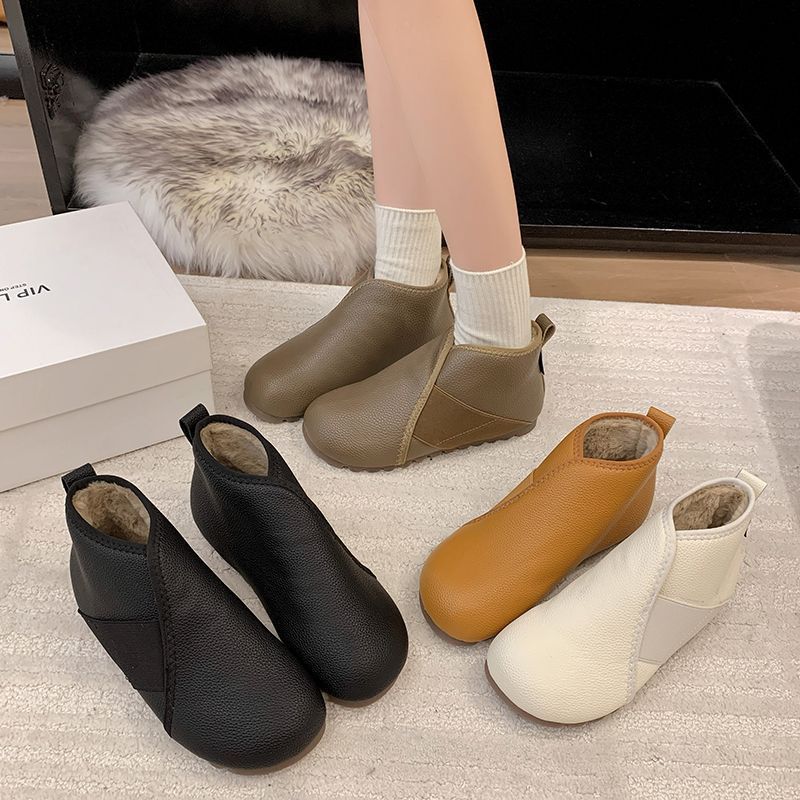 加厚保暖大棉女鞋防滑平底牛筋底雪地靴2025年冬季真皮皮毛一体cy