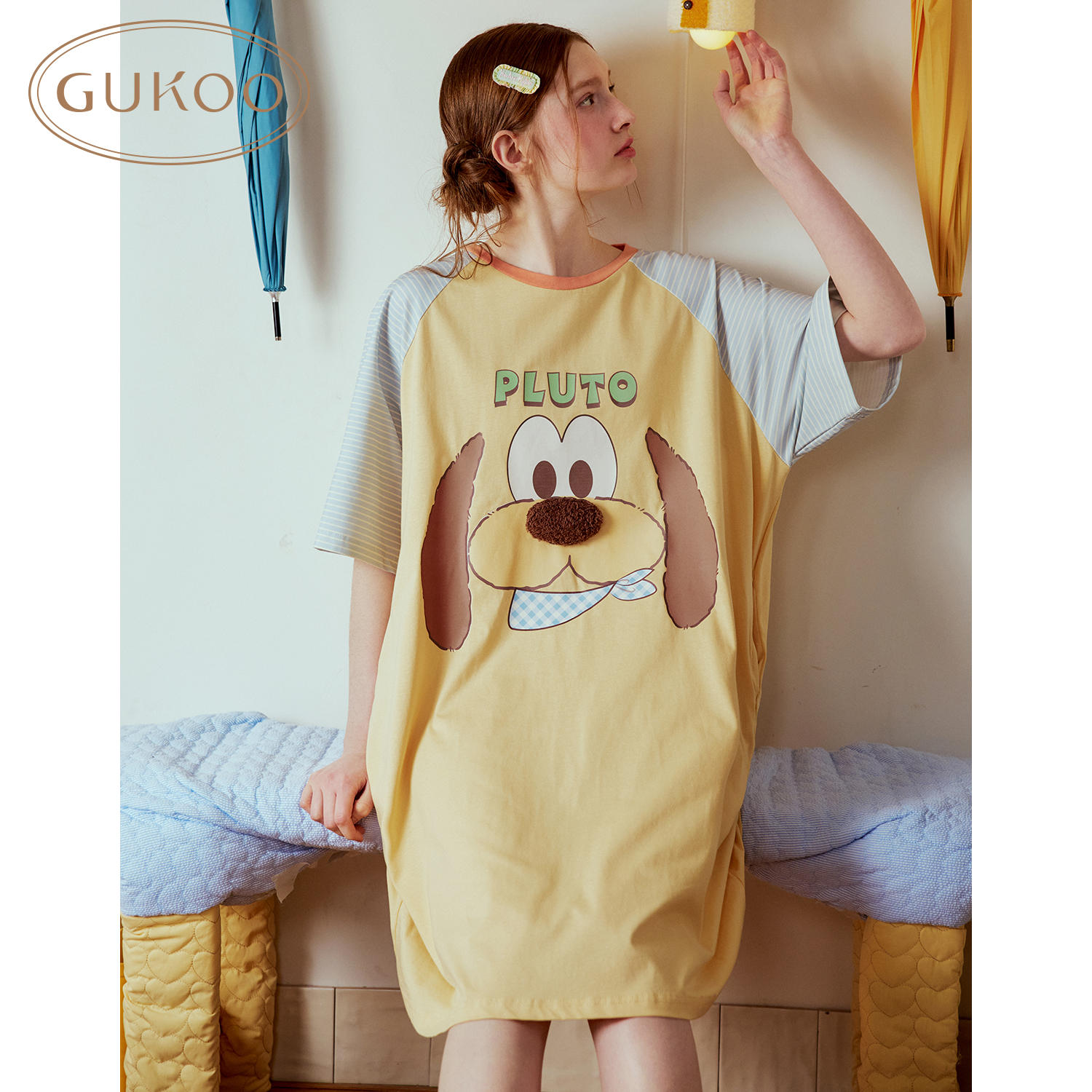【Gukoo/果壳】米奇家族联名纯棉夏季可爱短袖睡裙可外穿舒适家居服