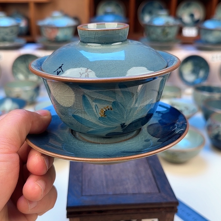 景德镇陶瓷陶瓷杯茶具三才盖碗160毫升礼盒装