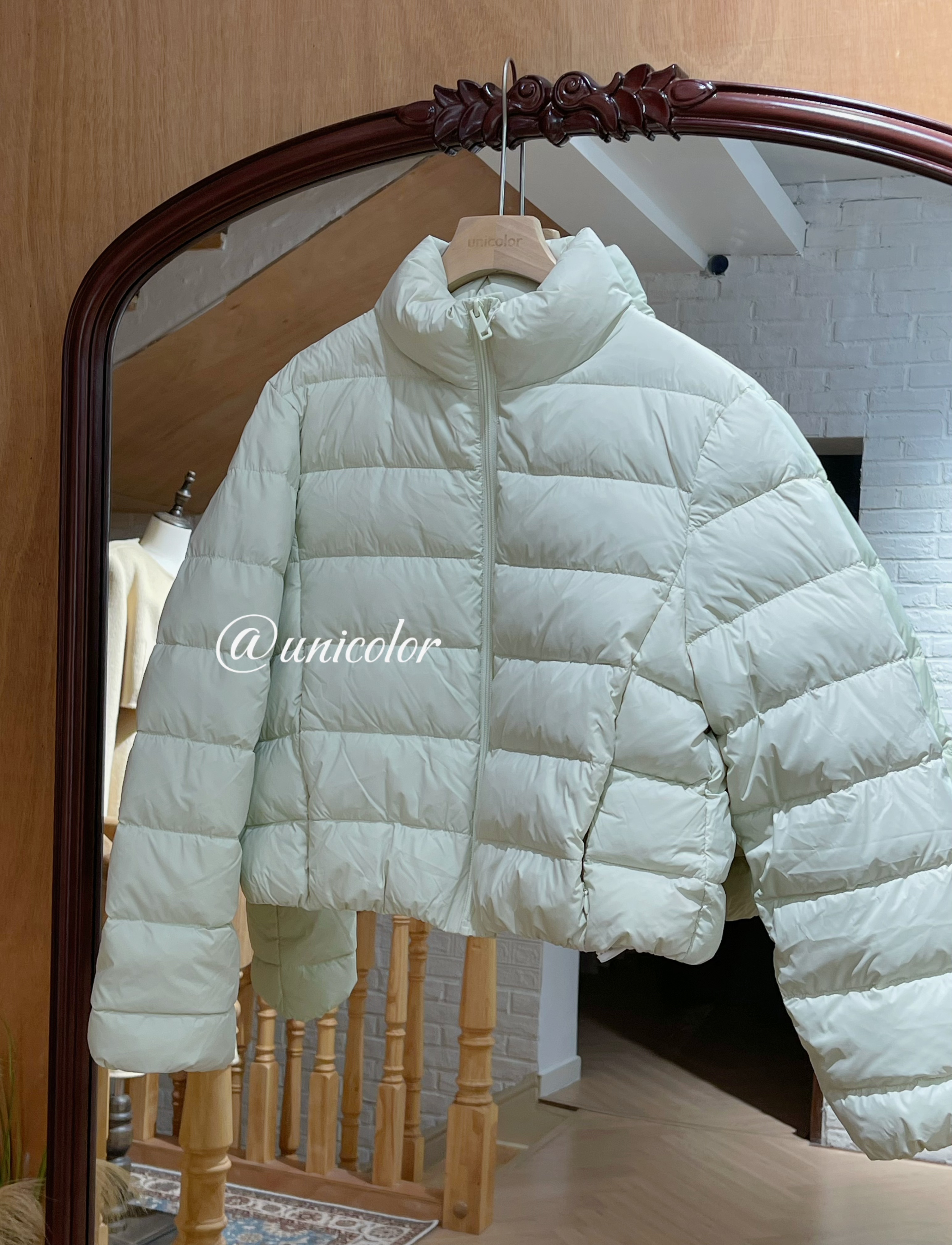 清新薄荷绿立领羽绒服-小个子版