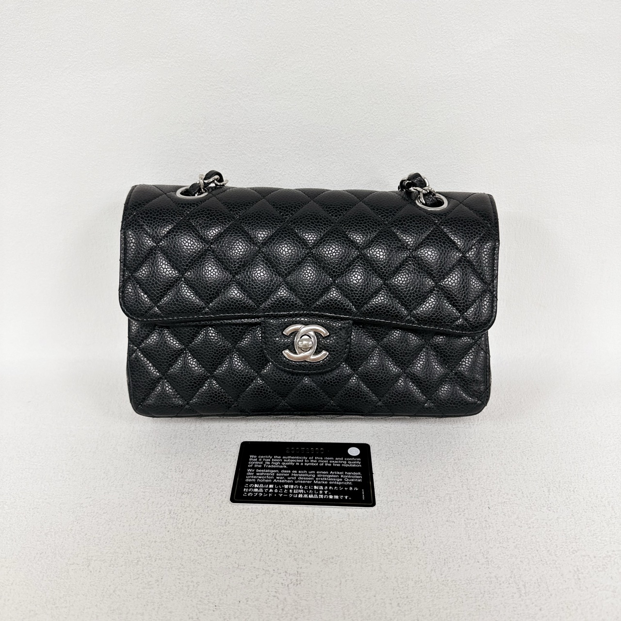 99新 Chanel/香奈儿 cf 小号 黑银荔枝牛链条包（2890）