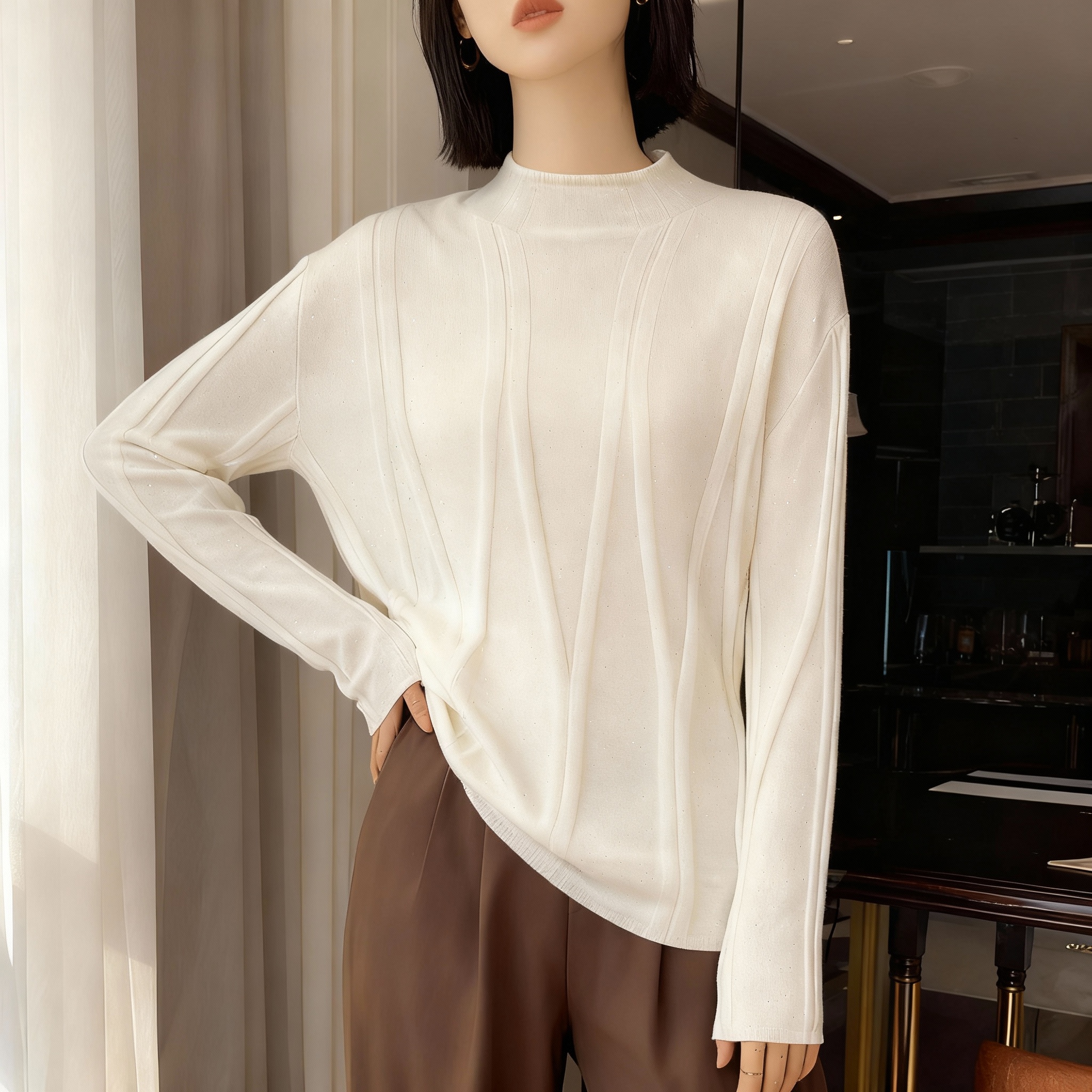 【满天星】秋冬女装上衣针织女简约黑色针织满天星打底衫3525