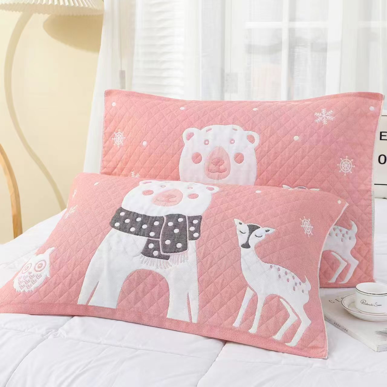 吉姆熊（粉色）52*78纱布舒适柔软枕巾