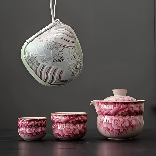 KK0322-粉汝国色天香旅行套（带包）复古创意陶瓷大号精致高端便携