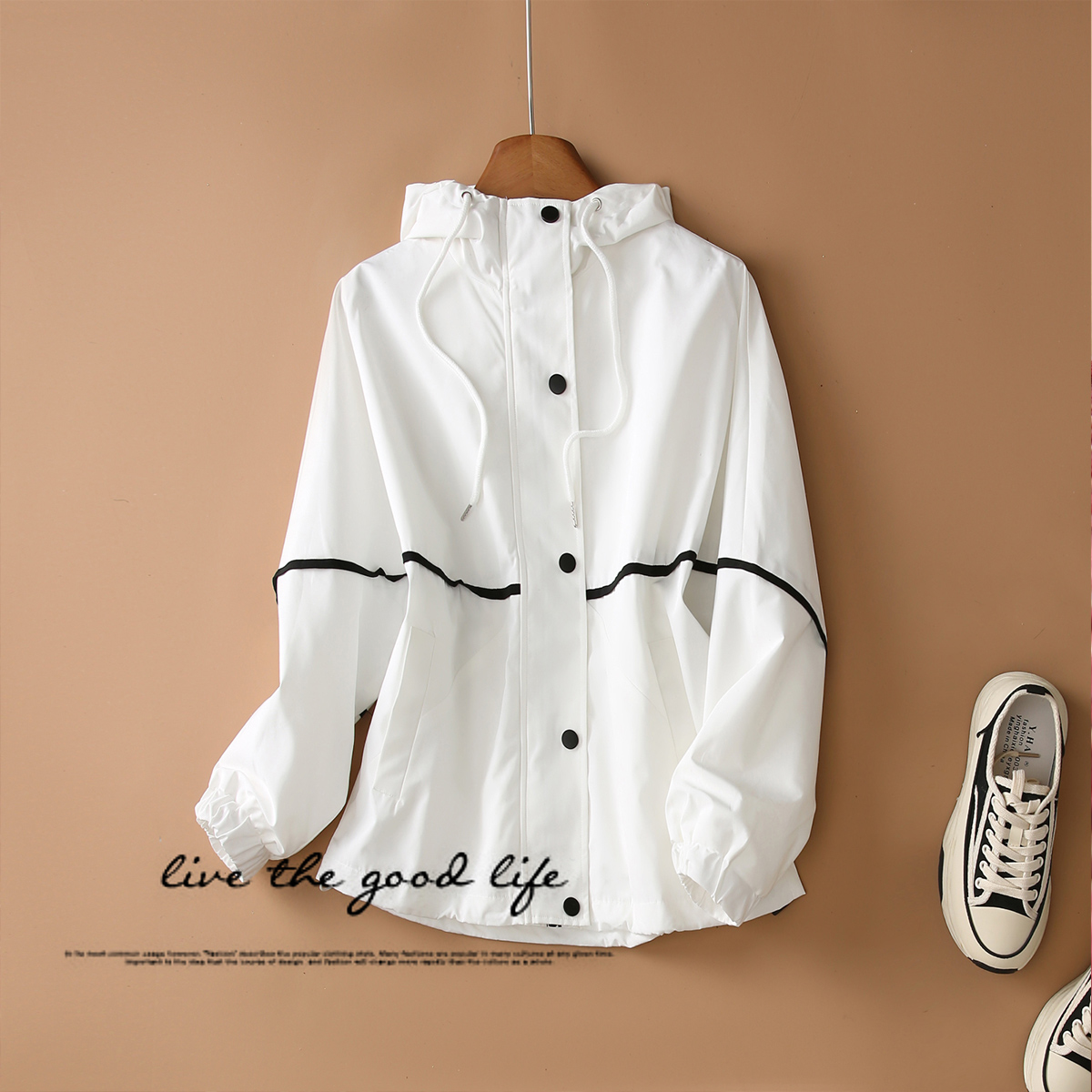 清 清 清」爆款冲锋衣~工装百搭！连帽宽松夹克女式外套L70316