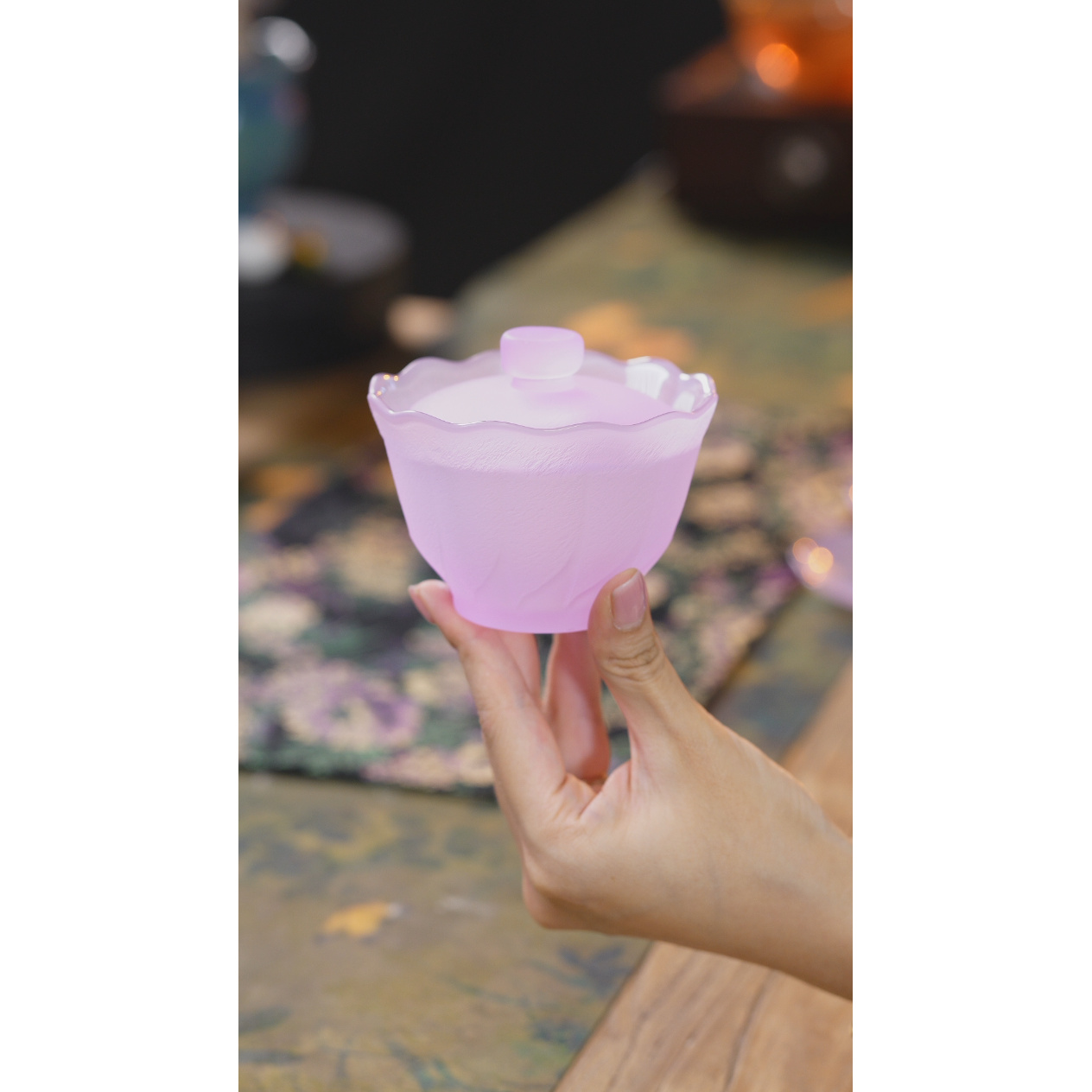 仙女花盖碗紫色茶具