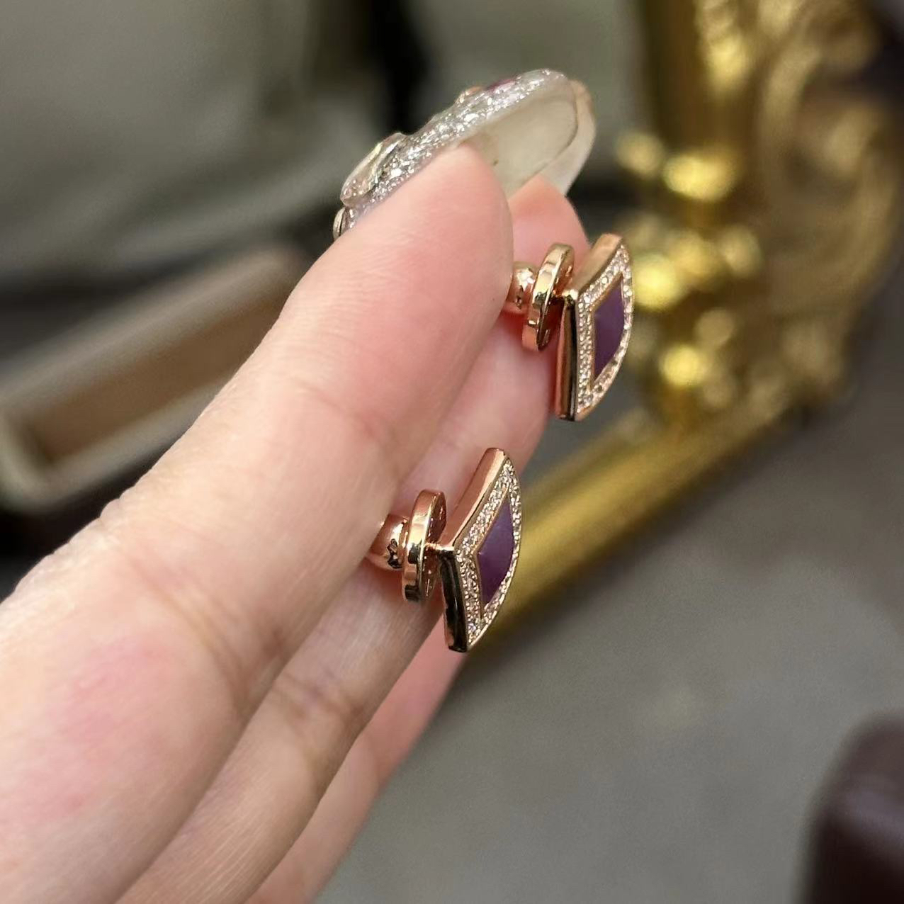 铜合金耳饰 简约紫色三角形耳饰-67292