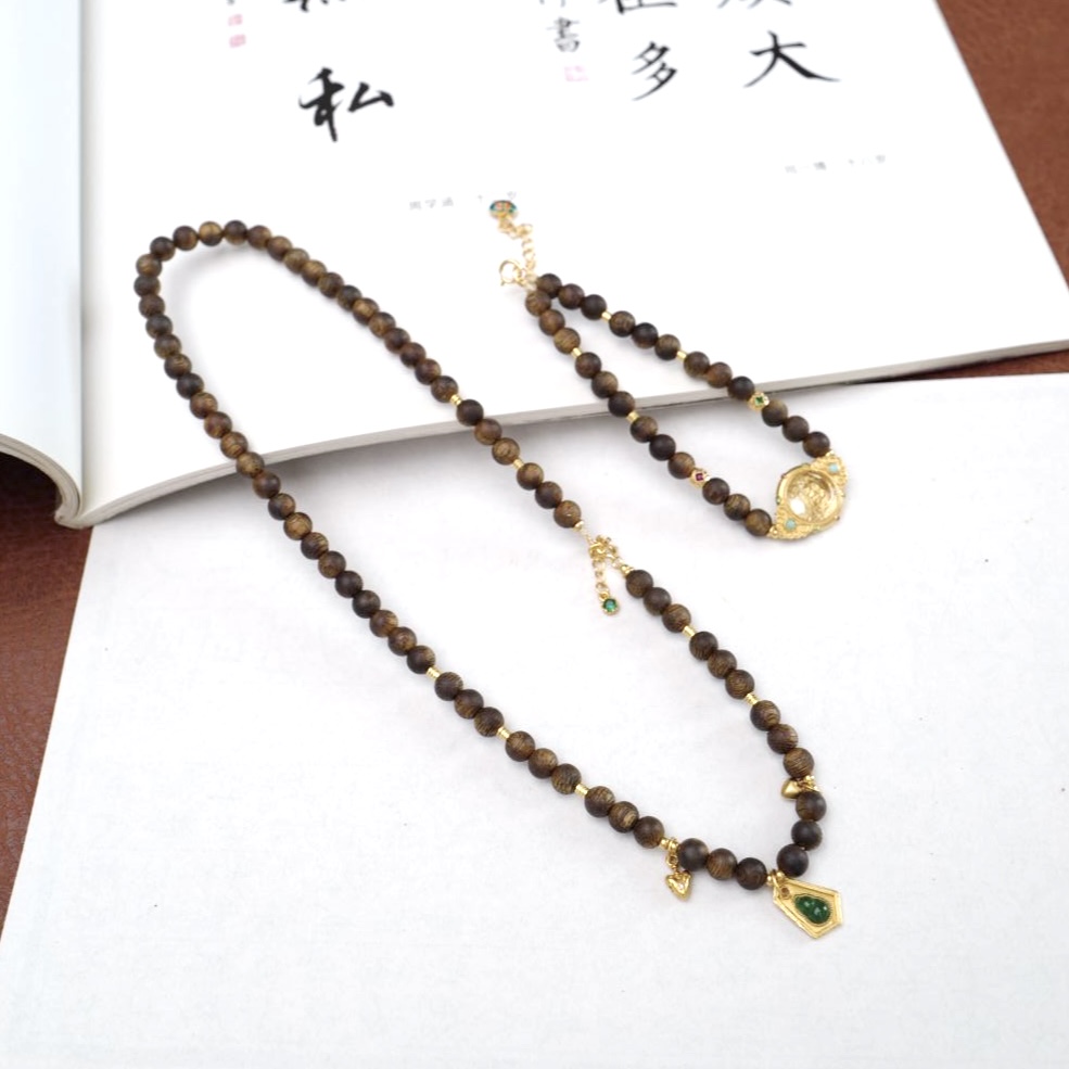 沉香【小财葫】奇楠沉香圆珠项链长串万能链 XK25561