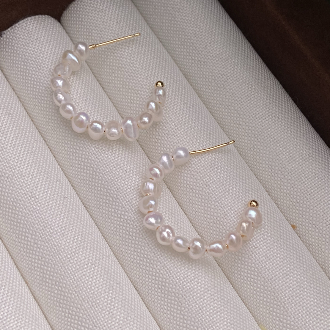 E145  无核淡水珍珠大耳圈，明星同款时尚百搭法式