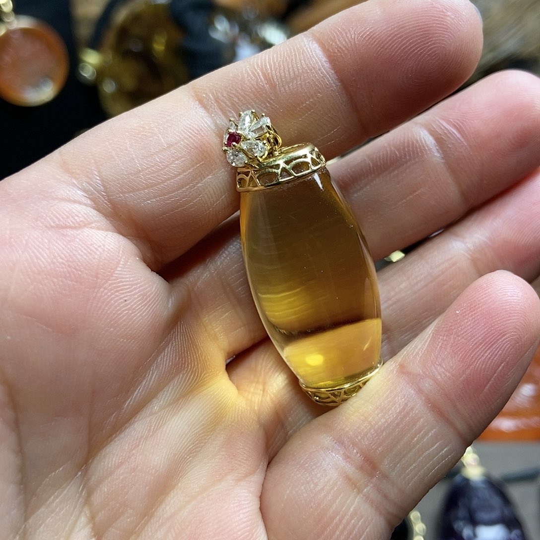 水晶天然水晶吊坠18K金镶嵌