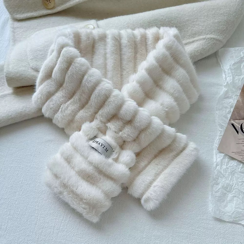 噜噜啦噜 出口韩国仿水貂绒围巾女冬季加厚交叉围脖毛绒护颈毛领