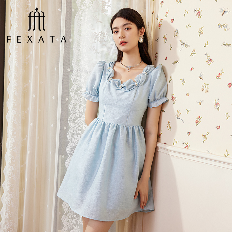 【小朱专属】FEXATA斐格思高腰泡泡袖连衣裙F32T1264