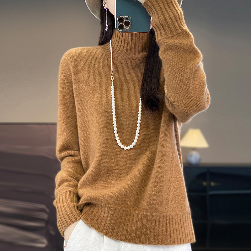 加厚半高领毛衣女内搭打底衫秋冬新款宽松保暖针织中领毛衣批发