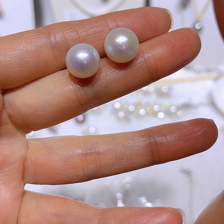 淡水珍珠白珠耳钉92合金