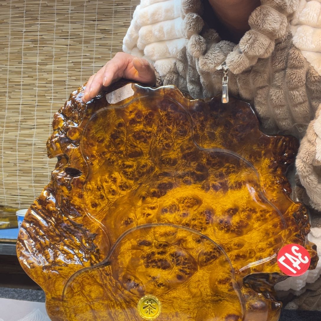 缅甸黄金樟全实木根雕茶盘