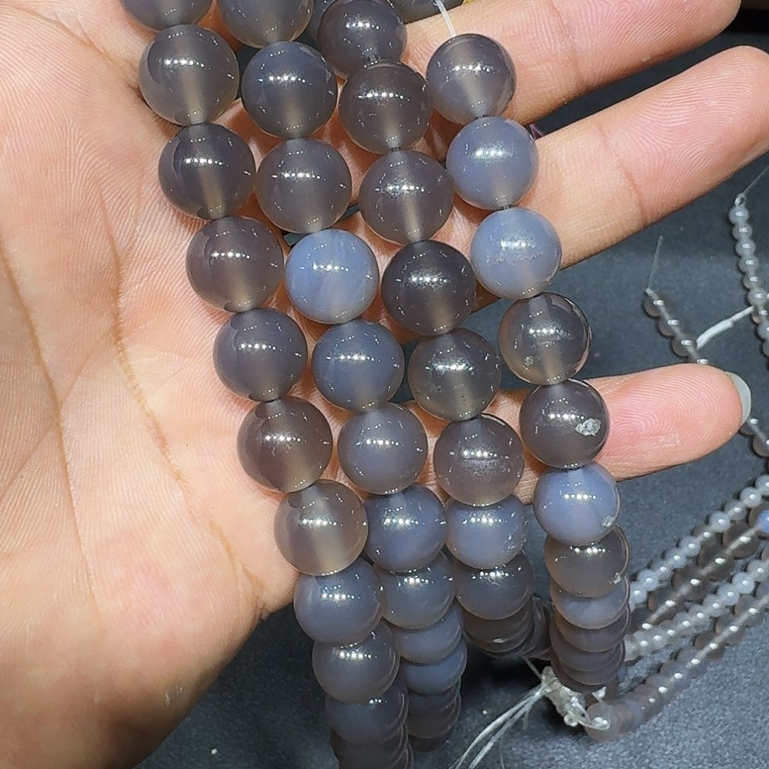 玛瑙/玉髓未镶嵌珠宝半成品灰玛瑙12mm一条