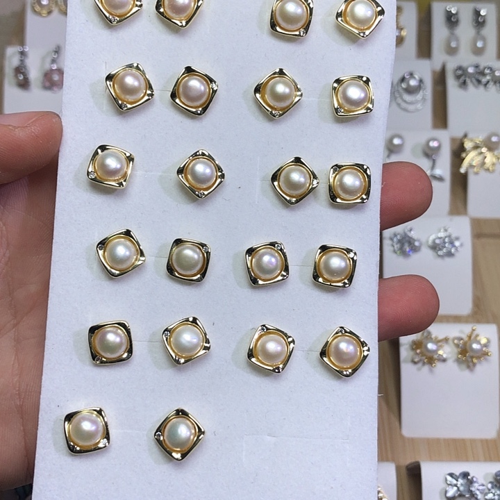 淡水珍珠耳饰银S925镶嵌