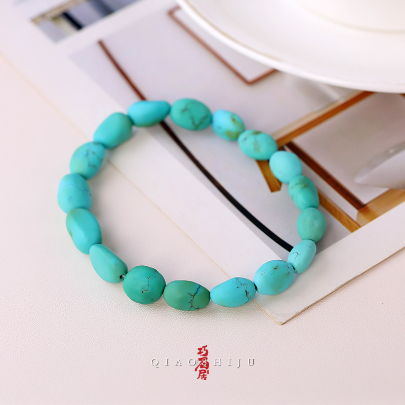 巧石居天然原矿绿松石糖豆单圈 编号90184