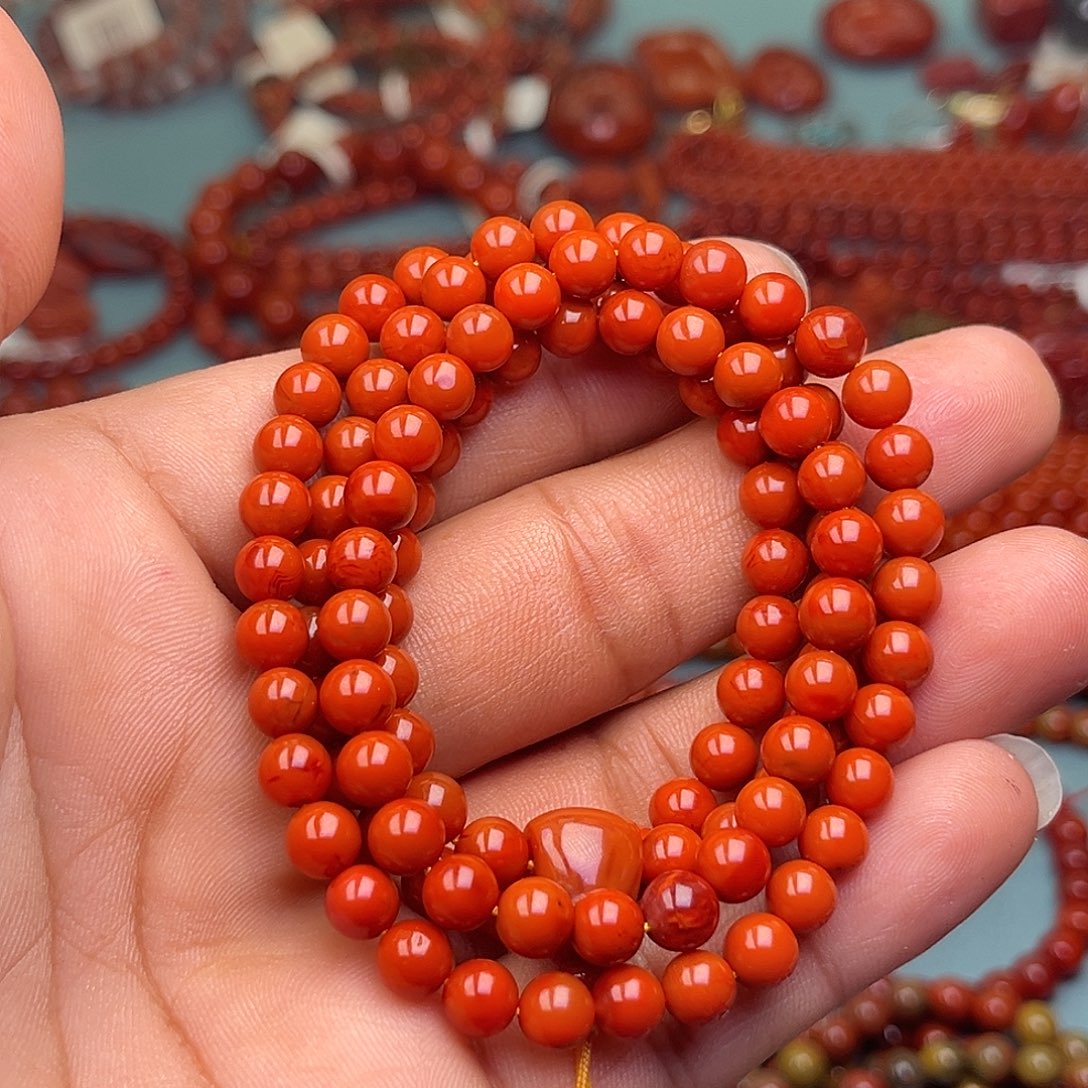 南红玛瑙未镶嵌手链柿子红卡6