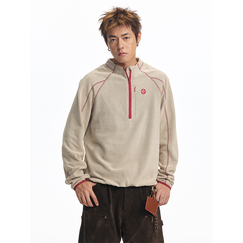 CoosRetro 秋季潮牌男三针五线撞色前后刺绣logo巴塔细条长袖卫衣