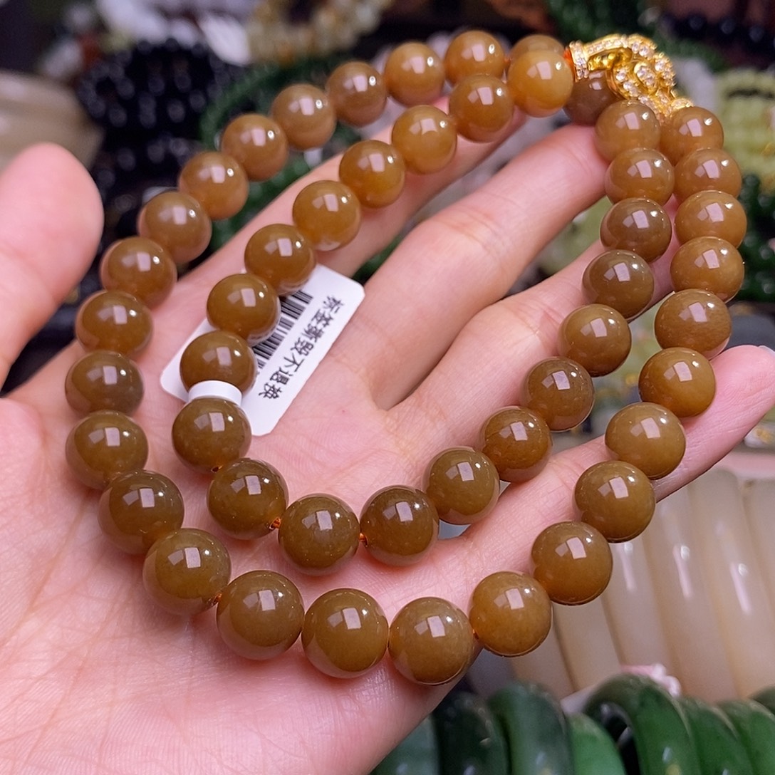 和田玉未镶嵌颈饰且末糖银镶妈妈链10MM