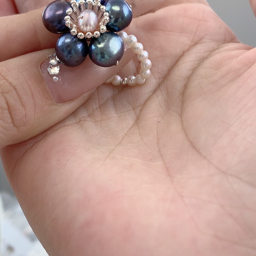 银S925镶嵌耳饰淡水珍珠绿戒指