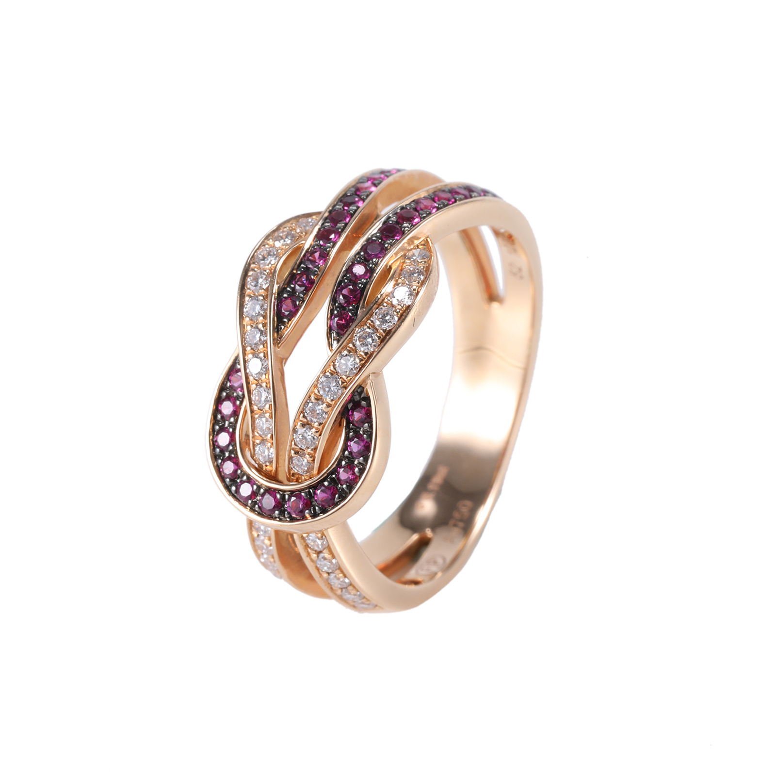 99新 FRED/斐登 小花柳 斐登 半钻戒指 18K玫瑰金/钻石 52