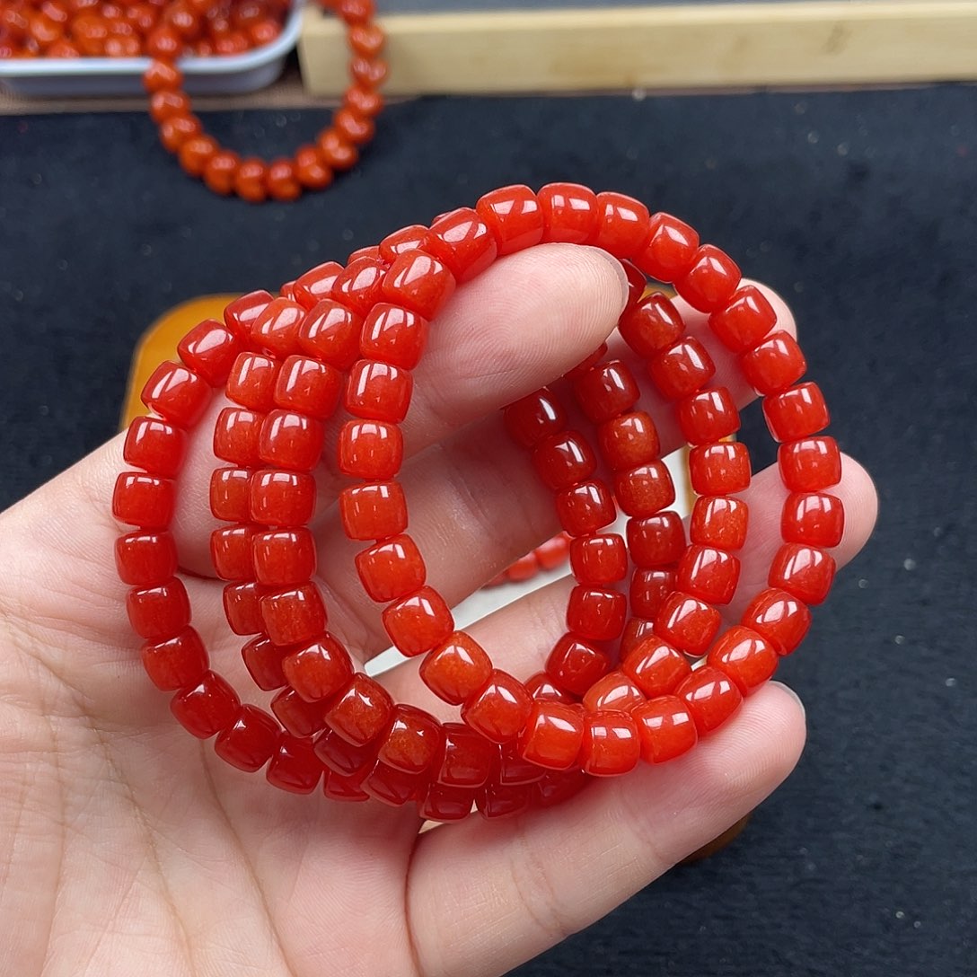 未镶嵌7号保山锦红亮光卡8直切手链南红玛瑙