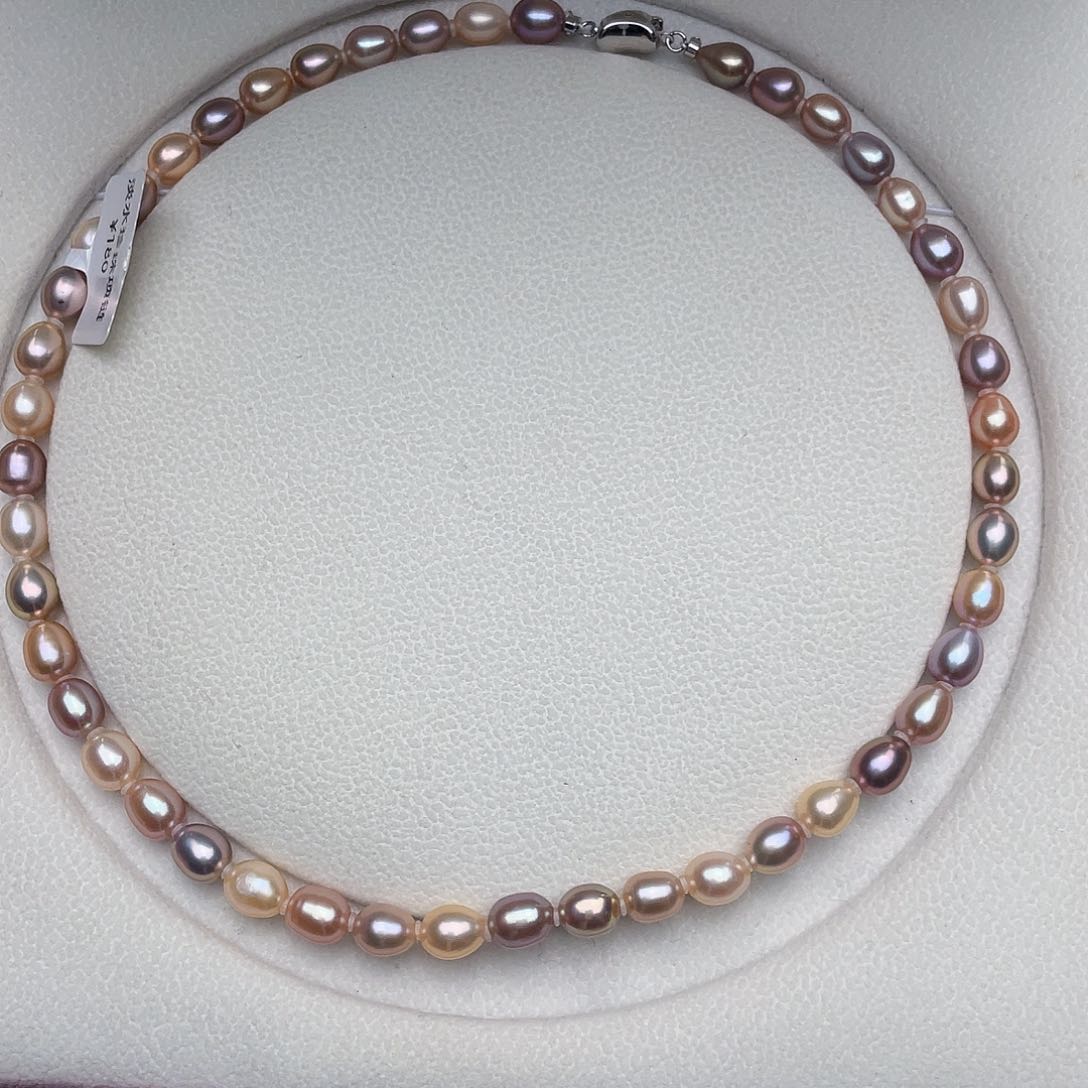 淡水珍珠项链银S925镶嵌7-8mm